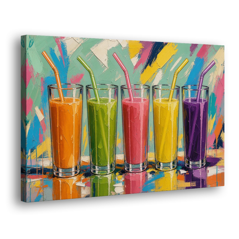 Cafe Canvas Art of Five Fresh Juice Glasses - Canvas Wall Art - Side