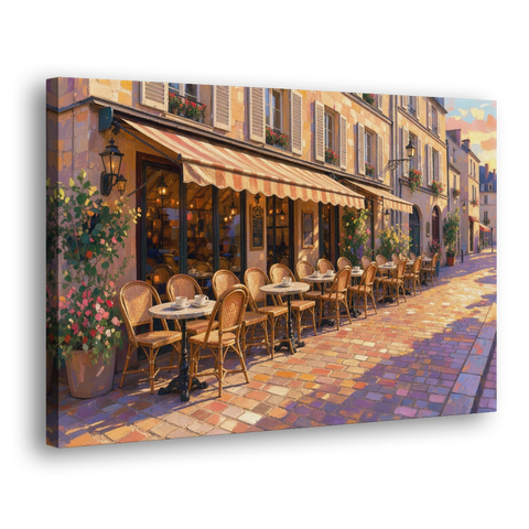 Cafe Painting of a Golden Hour Terrace - Canvas Wall Art - Side