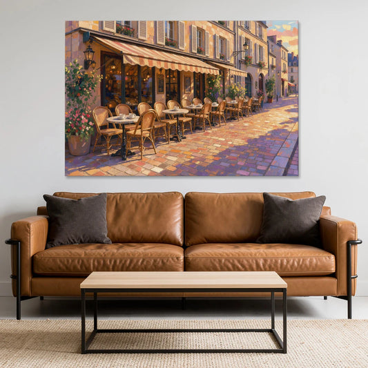 Cafe Painting of a Golden Hour Terrace - Canvas Wall Art - Sofa - 60x40