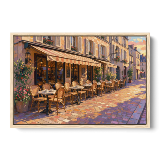 Cafe Painting of a Golden Hour Terrace - Oak Framed Canvas Wall Art - Front