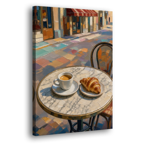 Cafe Wall Decor Espresso and Croissant on Marble - Canvas Wall Art - Side
