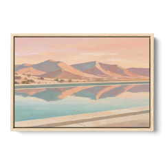 California Wall Art with Desert Mountains Mirrored in a Pool - Oak Framed Canvas Wall Art - Front