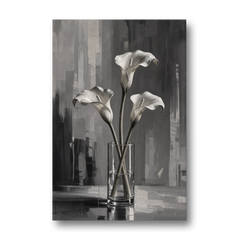 Calla Lily Wall Art with Three Stems in Glass - Canvas Wall Art - Front