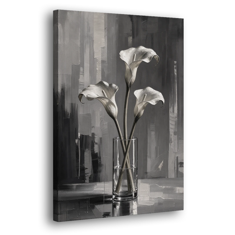 Calla Lily Wall Art with Three Stems in Glass - Canvas Wall Art - Side