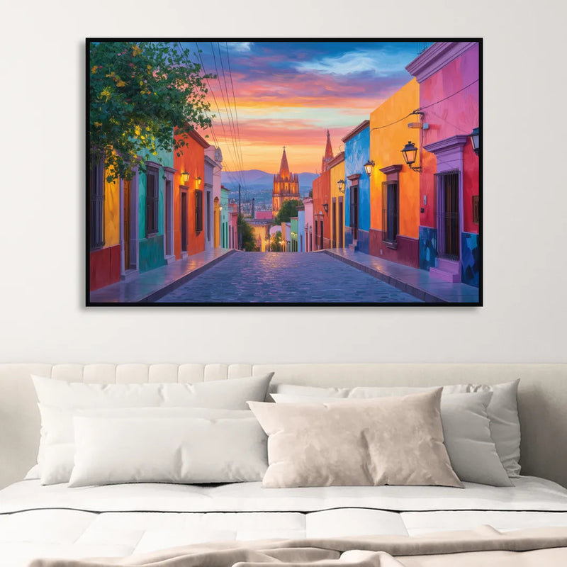 Calle Aldama Sunset Sitting Room - Black Canvas Wall Art