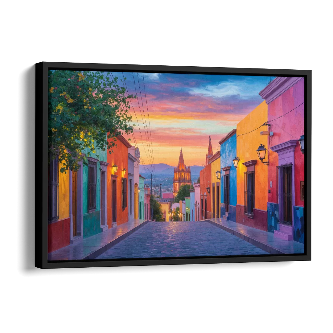 Calle Aldama Sunset Side - Black Canvas Wall Art