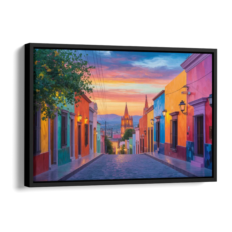 Calle Aldama Sunset Side - Black Canvas Wall Art