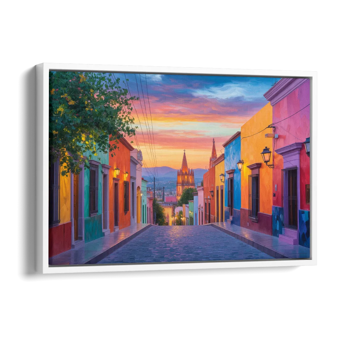 Calle Aldama Sunset Side - White Canvas Wall Art