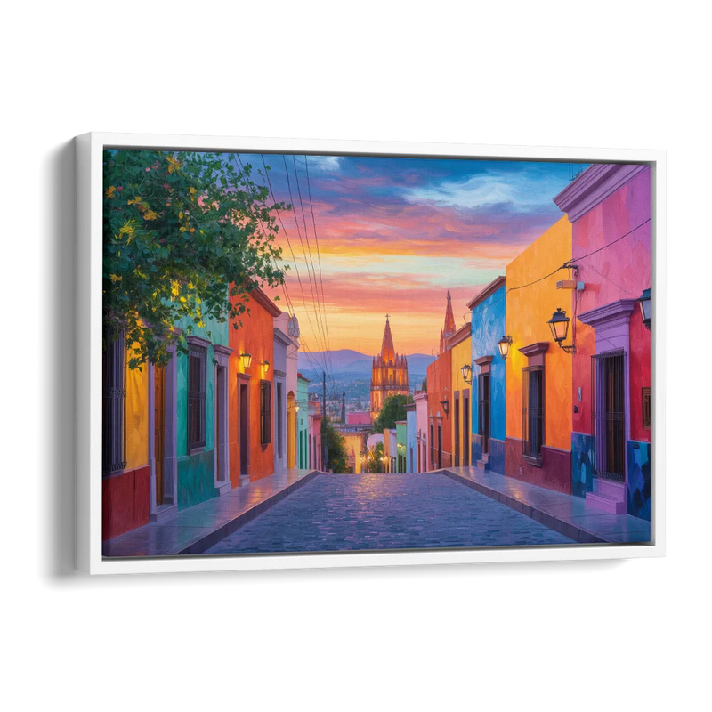 Calle Aldama Sunset Side - White Canvas Wall Art