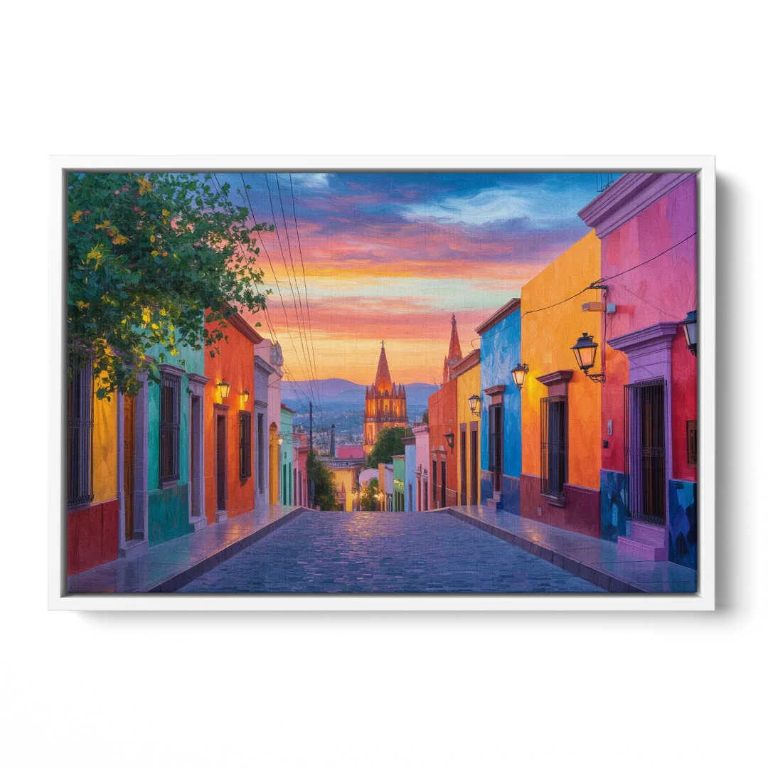 Calle Aldama Sunset Front - White Canvas Wall Art