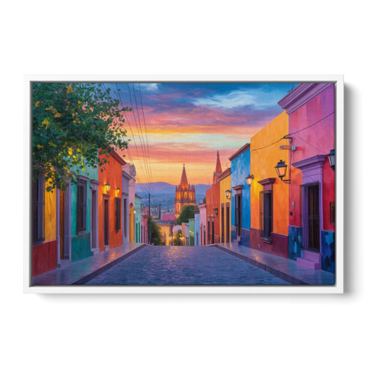 Calle Aldama Sunset Front - White Canvas Wall Art