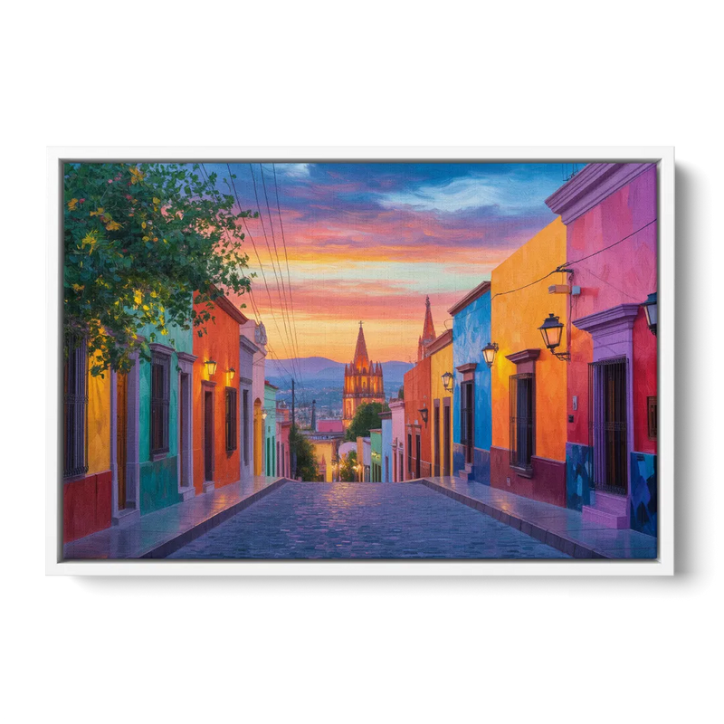 Calle Aldama Sunset Front - White Canvas Wall Art