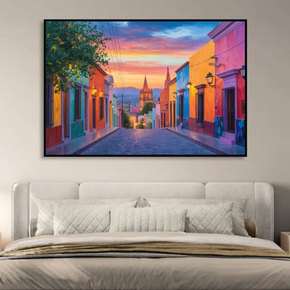 Calle Aldama Sunset Living Room - Black Canvas Wall Art