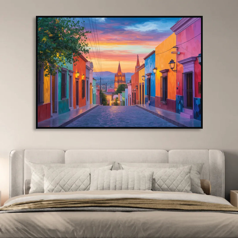 Calle Aldama Sunset Living Room - Black Canvas Wall Art