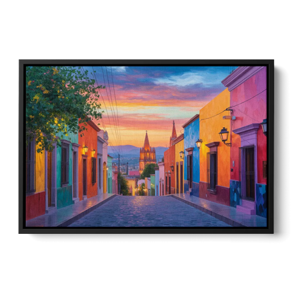 Calle Aldama Sunset Front - Black Canvas Wall Art