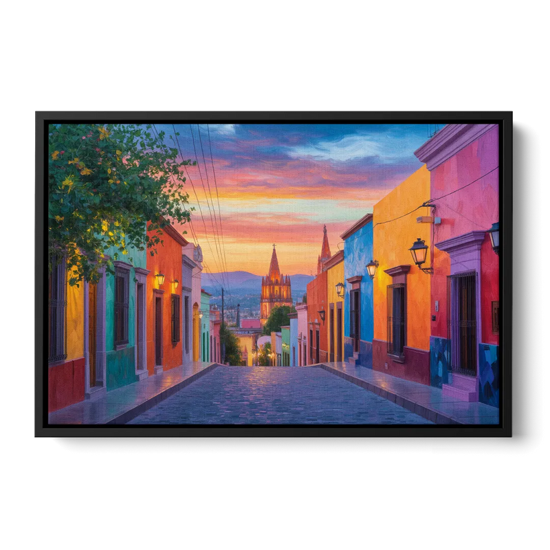 Calle Aldama Sunset Front - Black Canvas Wall Art