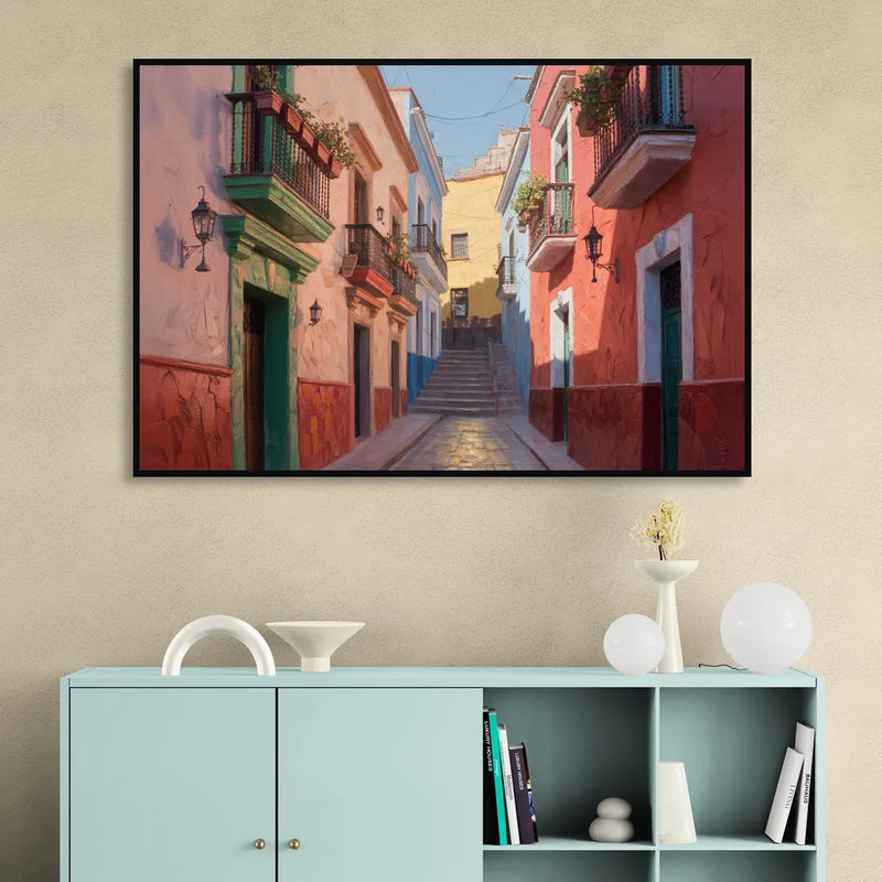 Callejón del Beso Alley Living Room - Black Canvas Wall Art