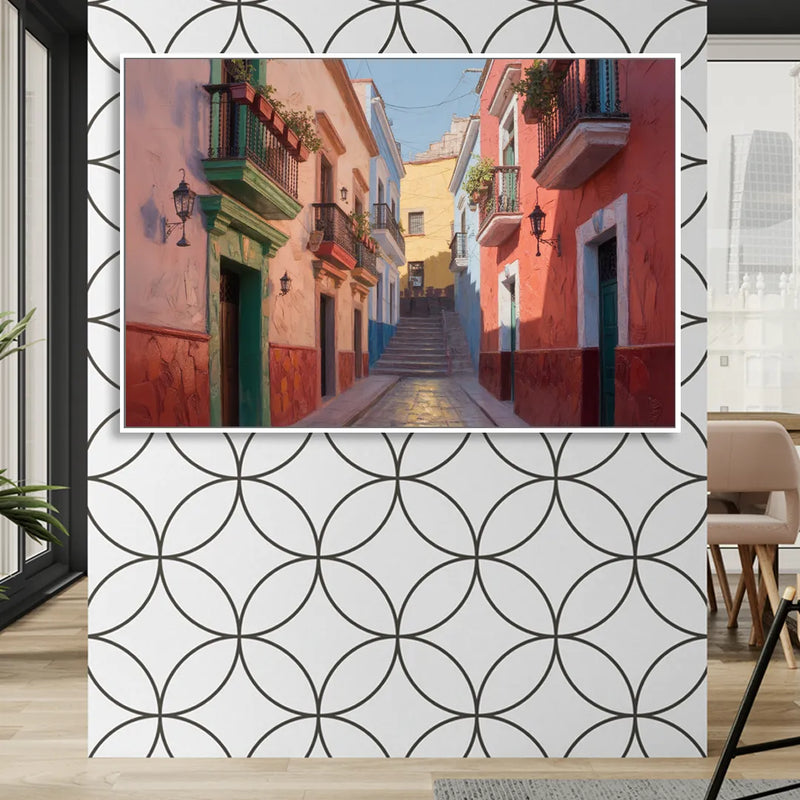 Callejón del Beso Alley Living Room - White Canvas Wall Art
