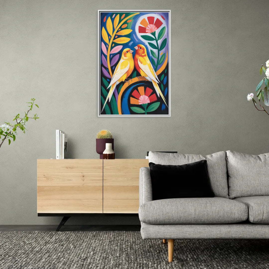 Calm Canary Chirp - Living Room White Frame Canvas