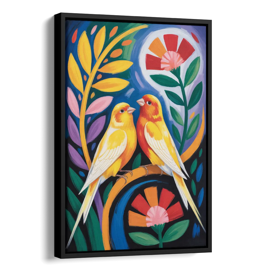 Calm Canary Chirp Side - Black Canvas Wall Art