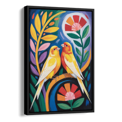 Calm Canary Chirp Side - Black Canvas Wall Art