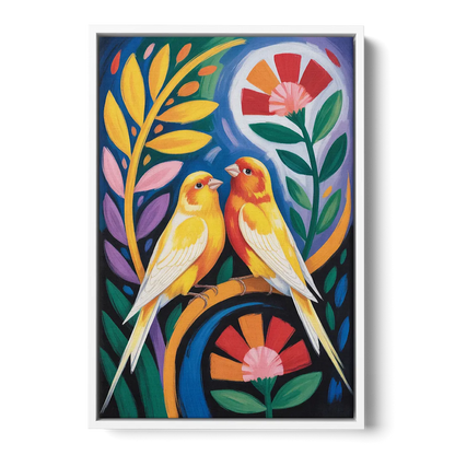 Calm Canary Chirp Front - White Canvas Wall Art