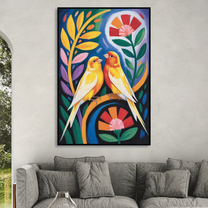 Calm Canary Chirp Sitting Room - Black Canvas Wall Art