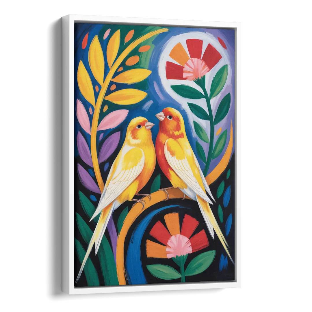 Calm Canary Chirp Side - White Canvas Wall Art