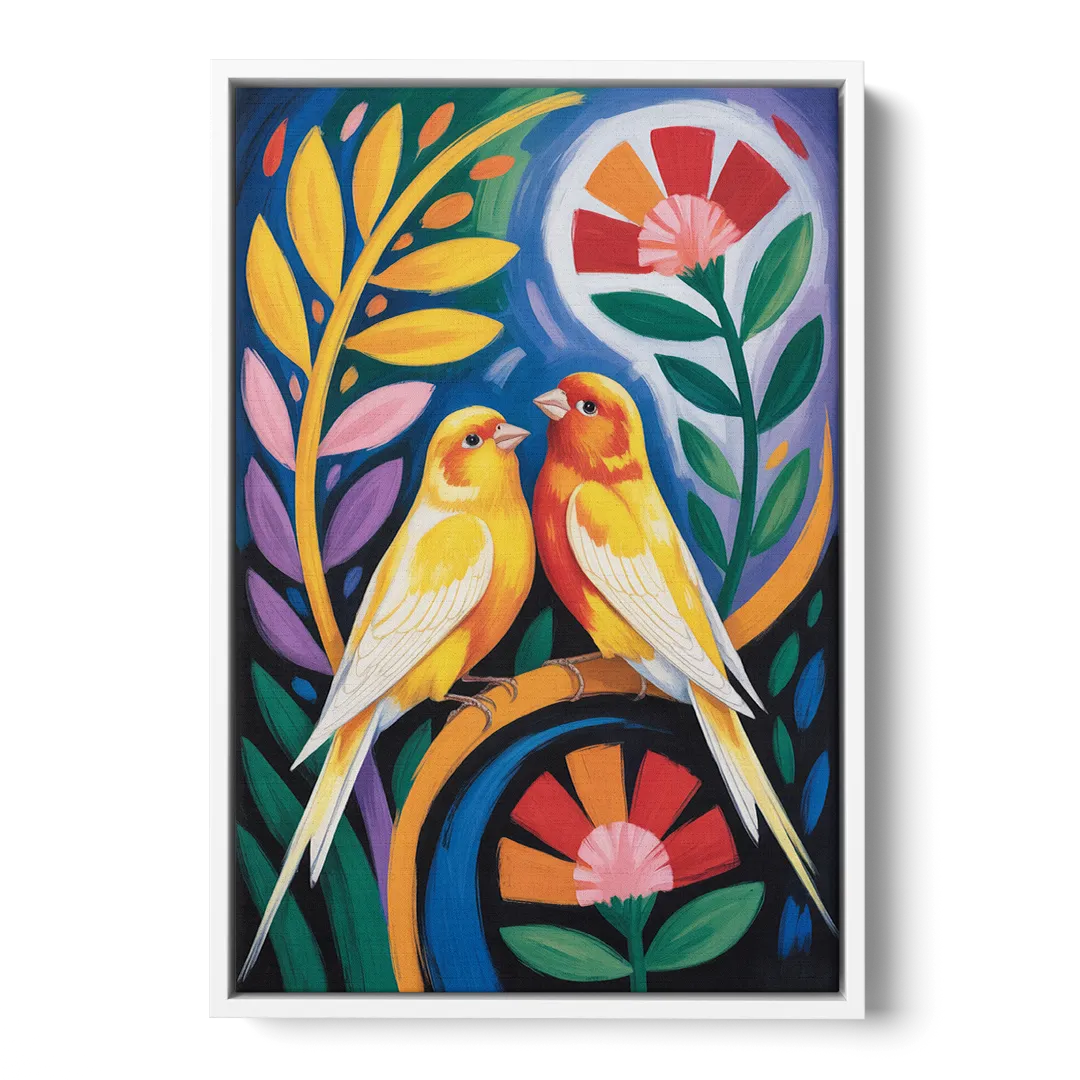 Calm Canary Chirp - White Frame Canvas