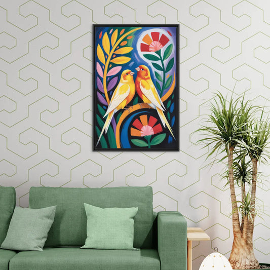 Calm Canary Chirp - Living Room Black Frame Canvas