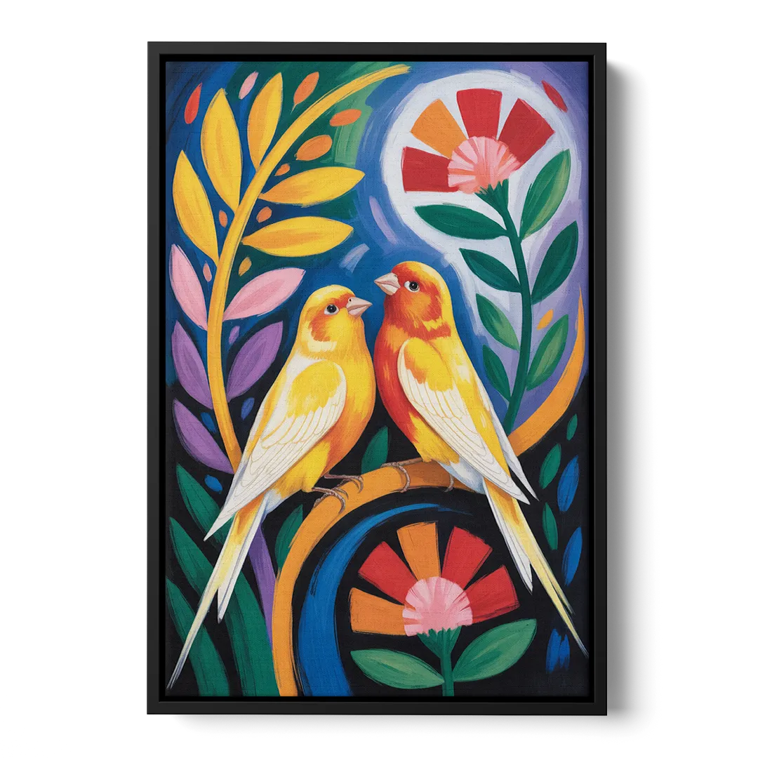 Calm Canary Chirp Front - Black Canvas Wall Art