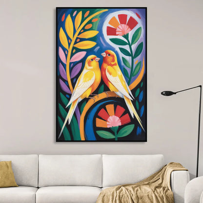 Calm Canary Chirp Living Room - Black Canvas Wall Art