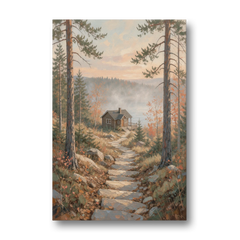 Calming Canvas Art of a Lakeside Cottage Path - Canvas Wall Art - Front