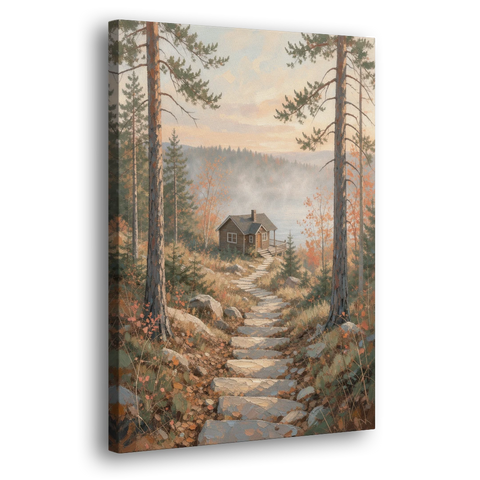 Calming Canvas Art of a Lakeside Cottage Path - Canvas Wall Art - Side