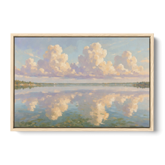 Calming Summer Clouds on the Bay for the Bedroom - Oak Framed Canvas Wall Art - Front