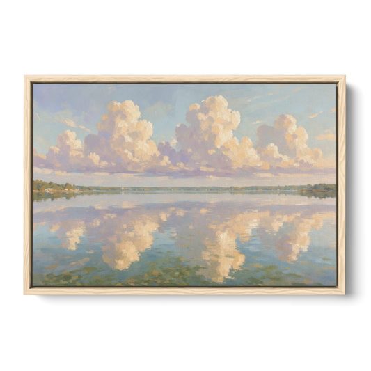 Calming Summer Clouds on the Bay for the Bedroom - Oak Framed Canvas Wall Art - Front