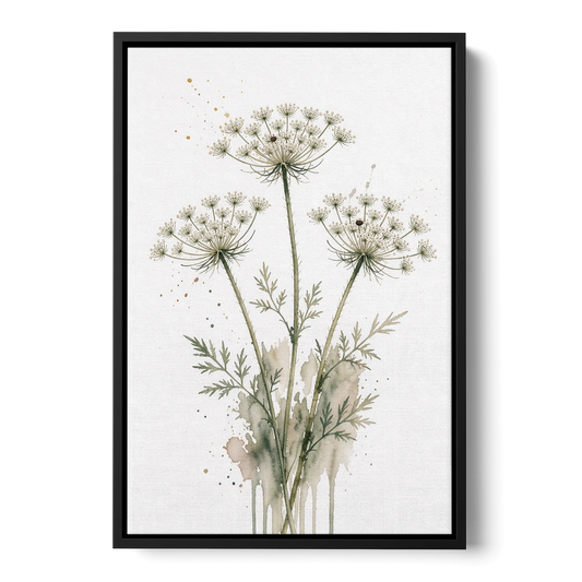 Calming Wall Art for Bedroom with Queen Anne's Lace - Black Framed Canvas Wall Art - Front