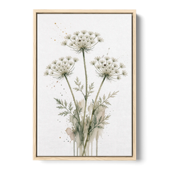 Calming Wall Art for Bedroom with Queen Anne's Lace - Oak Framed Canvas Wall Art - Front