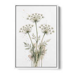 Calming Wall Art for Bedroom with Queen Anne's Lace - White Framed Canvas Wall Art - Front