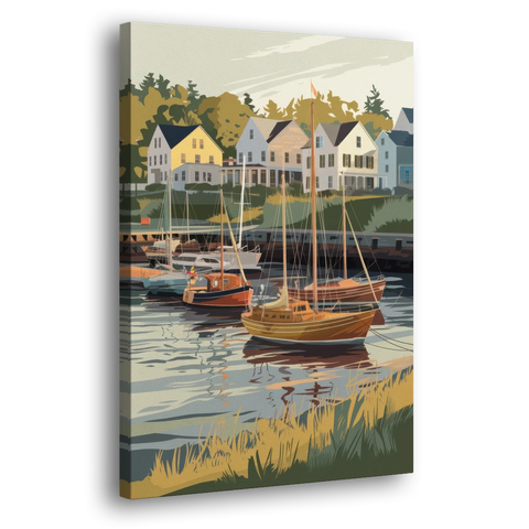 Camden Harbor Boats and Skyline - Canvas Wall Art - Side