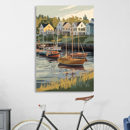 Camden Harbor Boats and Skyline Living Room - Canvas Wall Art