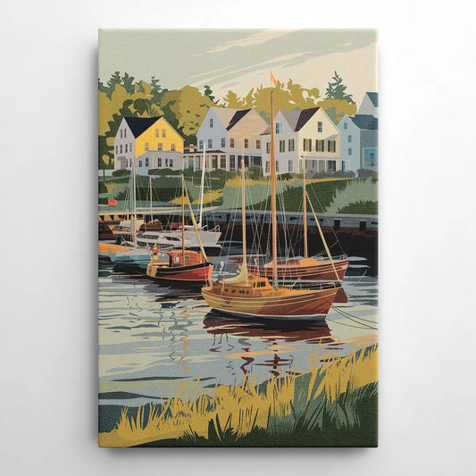 Camden Harbor Boats and Skyline - Canvas Wall Art