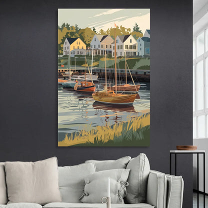 Camden Harbor Boats and Skyline Sitting Room - Canvas Wall Art