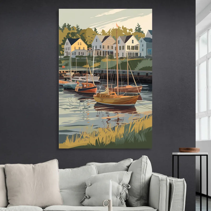 Camden Harbor Boats and Skyline Sitting Room - Canvas Wall Art