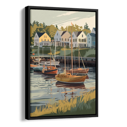 Camden Harbor Boats and Skyline Side - Black Canvas Wall Art
