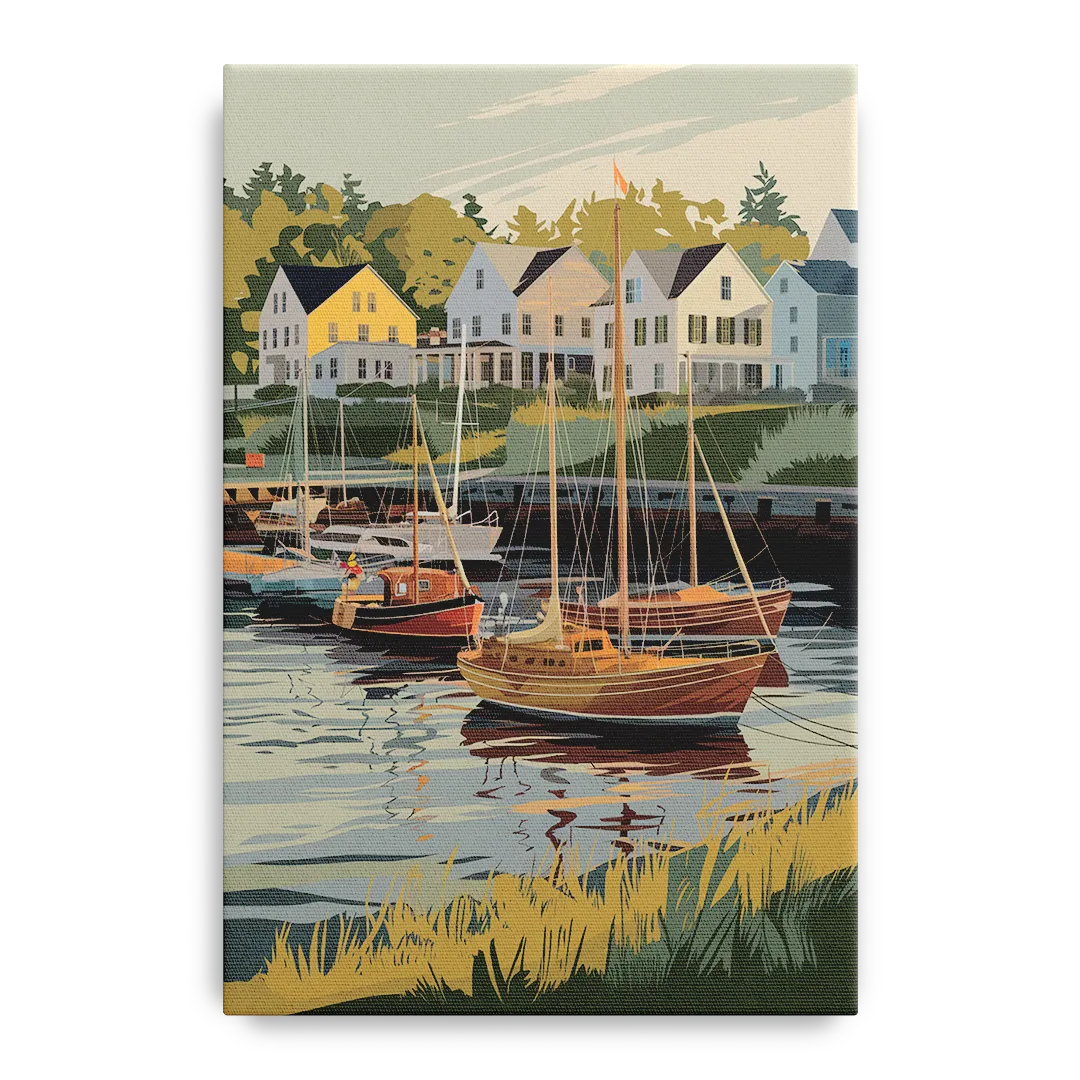 Camden Harbor Boats and Skyline Front - Canvas Wall Art