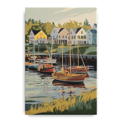 Camden Harbor Boats and Skyline Front - Canvas Wall Art