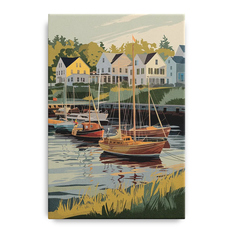 Camden Harbor Boats and Skyline Front - Canvas Wall Art