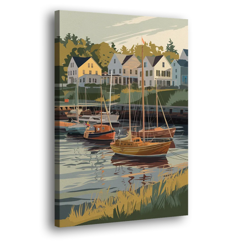 Camden Harbor Boats and Skyline - Canvas Wall Art