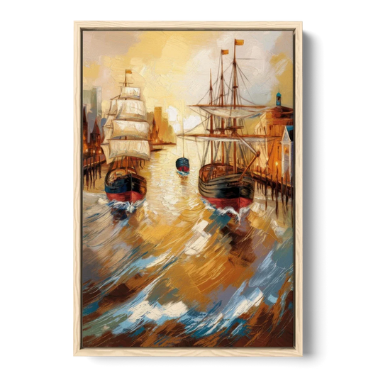 Camden Historic Waterfront - Oak Framed Canvas Wall Art - Front